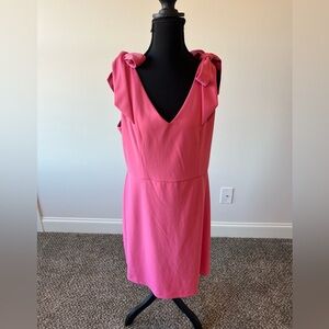 NWOT BCBGeneration Fit & Flare Tie Shoulder Mini Dress Flounce Hem VNeck Pink 12